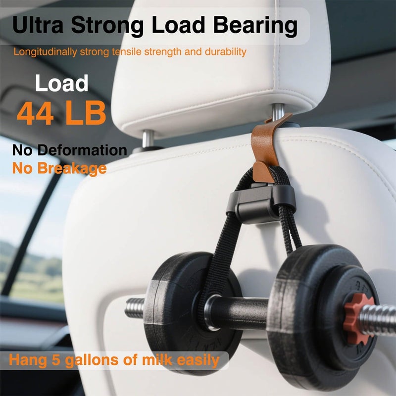 KULOLO Car Seat Hooks & Purse Holder - 4 Pack Boxed,55 lb Heavy Duty,Eco PP Car Hooks for Purse/Bag/Baby Gear/Gym Bag/Groceries/Cup/,Fits 0.32-0.55”Car Headrest Rods (Brown-2) - Image 3